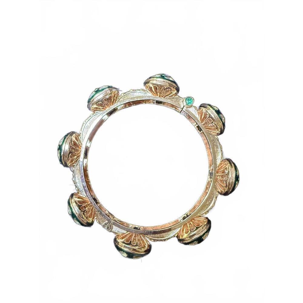 Gold Tone Bangle Bracelet with Green and Clear Stone Accents - Picture 2 of 4